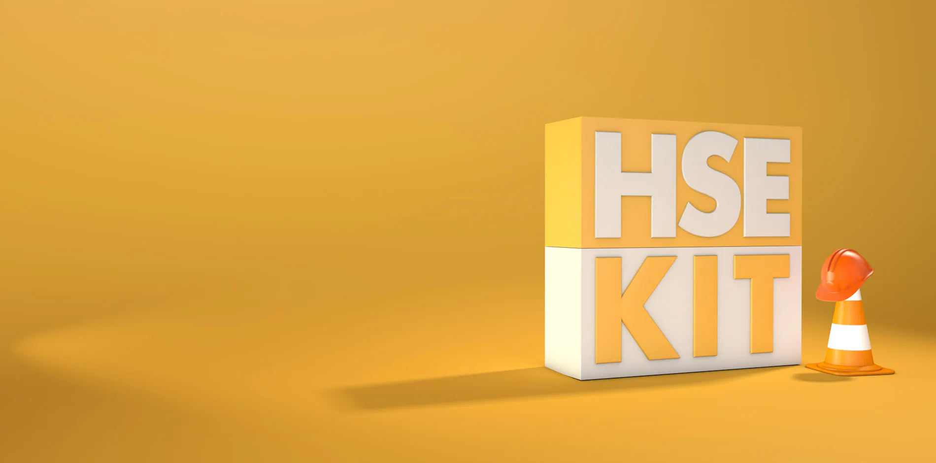 HSE-KIT 3D brand cube with safety cone — visual identity